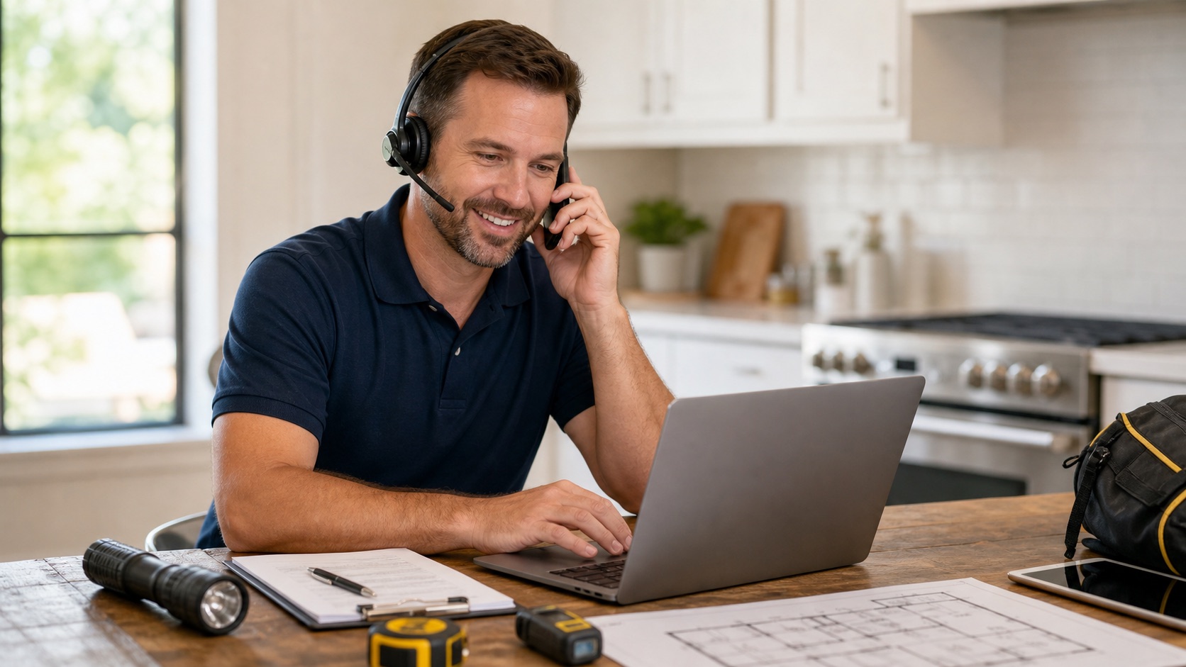 Home inspector answering a call and scheduling a home inspection appointment