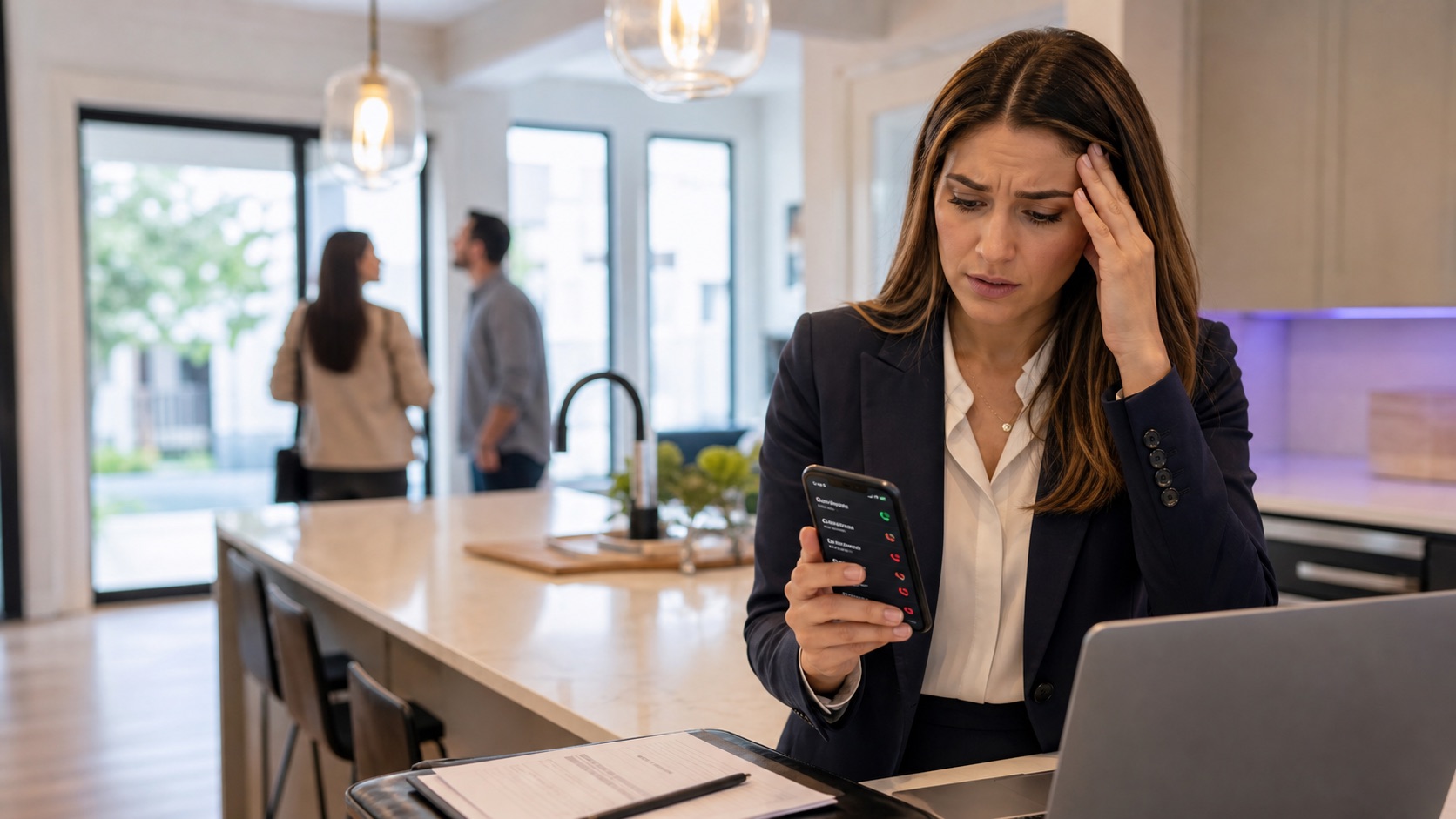 Realtor frustrated by missed buyer calls during a property showing